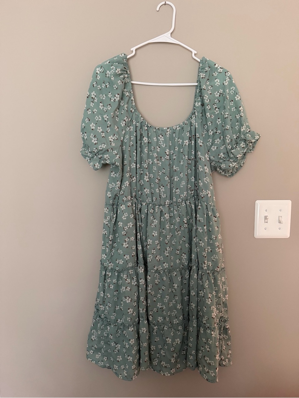 Liberty Love Sage Green Floral Tiered Midi Dress